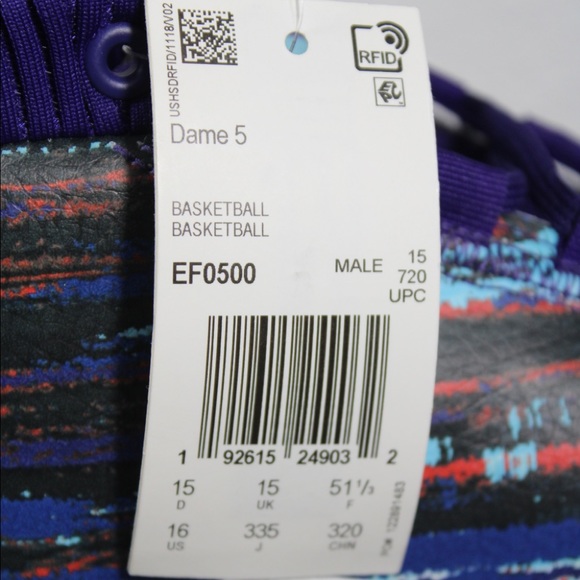 Sold Adidas Dame 5 Shoes Purple Blue Size 16 - Picture 8 of 10